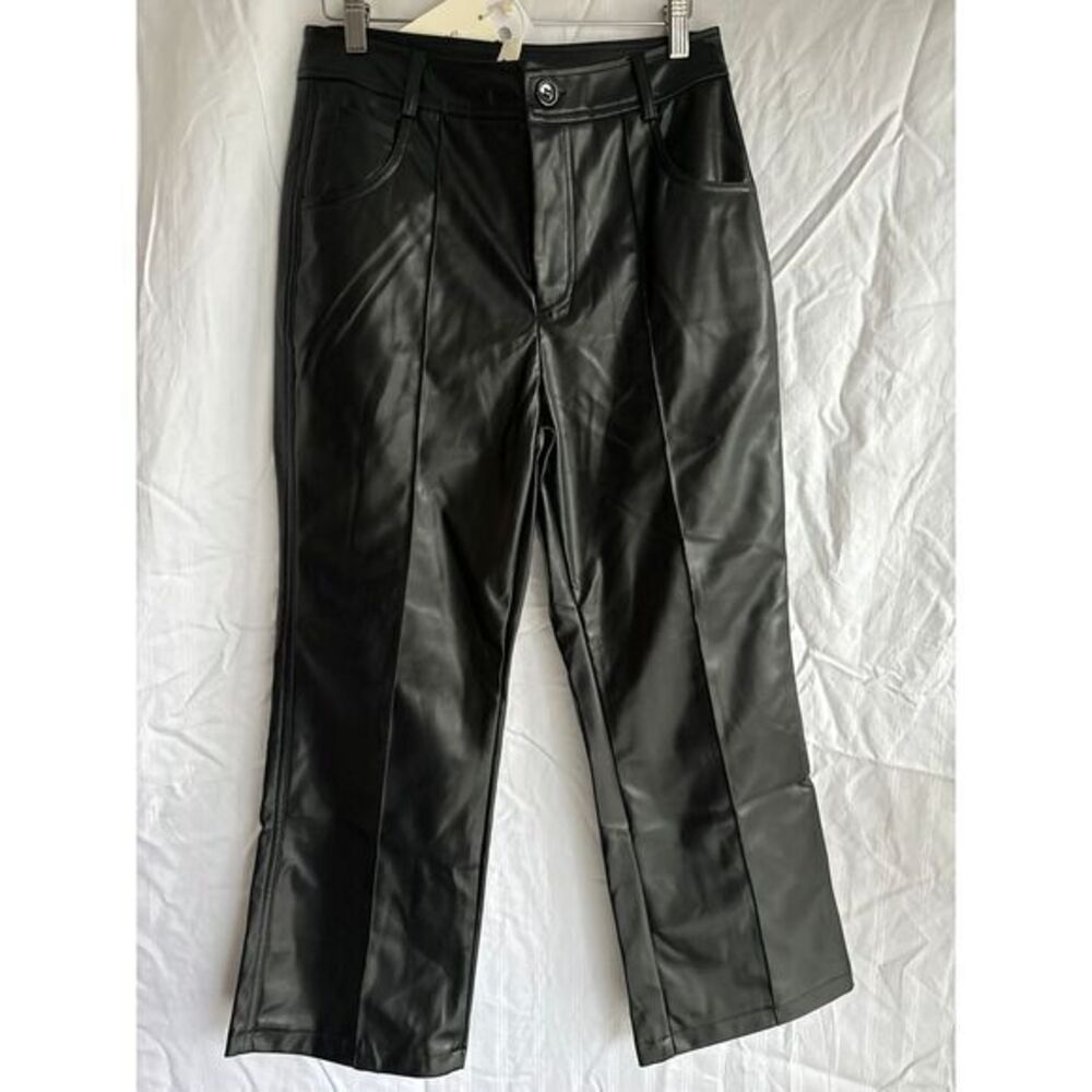 Commense Sleek Black Faux Leather Pants Edgy‎ Straight Leg Trousers Size M